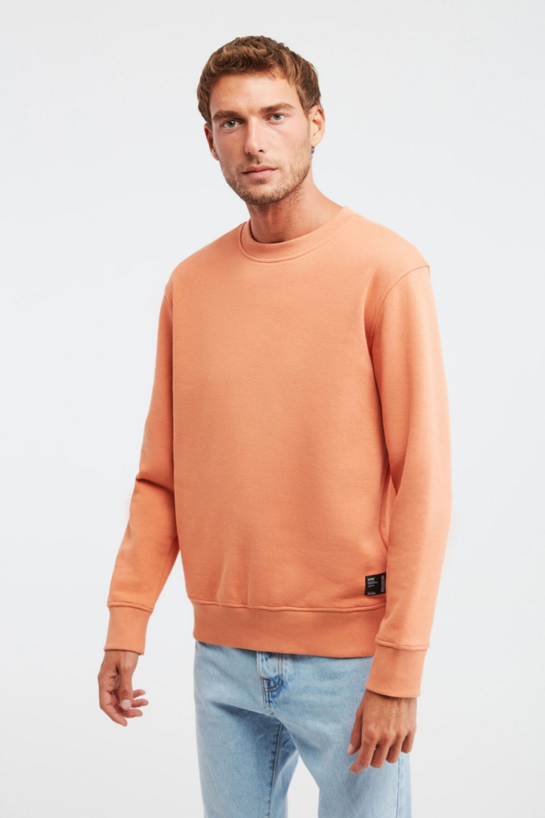 GRIMELANGE Travis Men's Soft Fabric Regular Fit Round Neck Orange Sweatshir