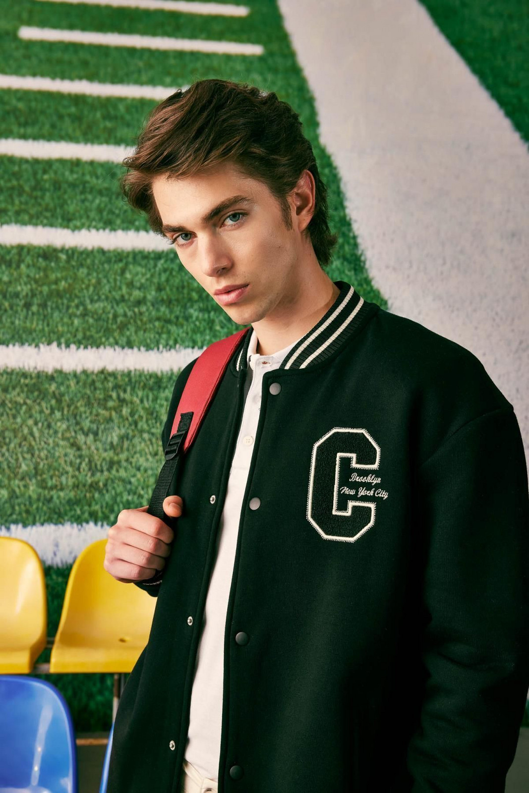 DEFACTO Oversize Fit College Collar Bomber Printed Soft Pillow Cardigan