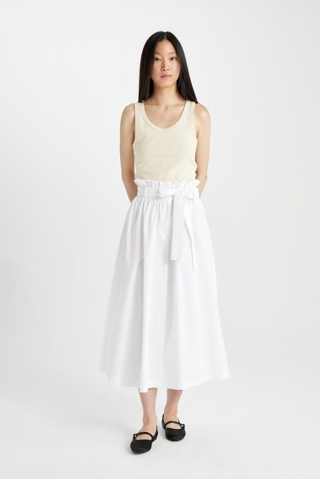 DEFACTO A-Line Normal Waist Poplin Midi Skirt