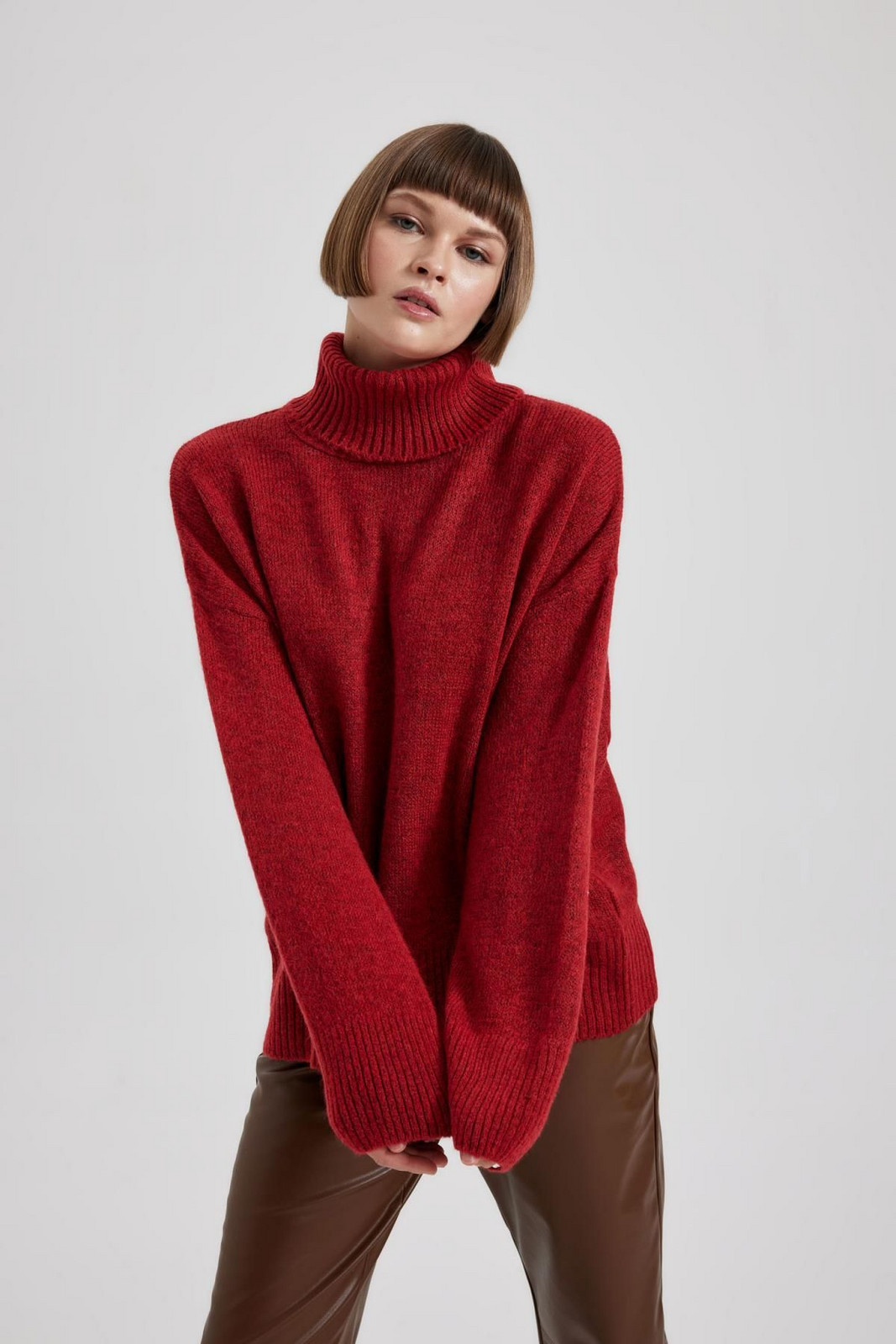 DEFACTO Relax Fit Red Turtleneck Sweater