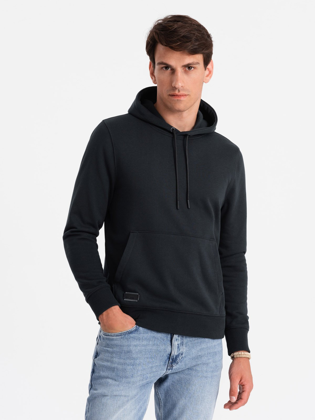 Ombre Men's BASIC cotton kangaroo hooded sweatshirt - black