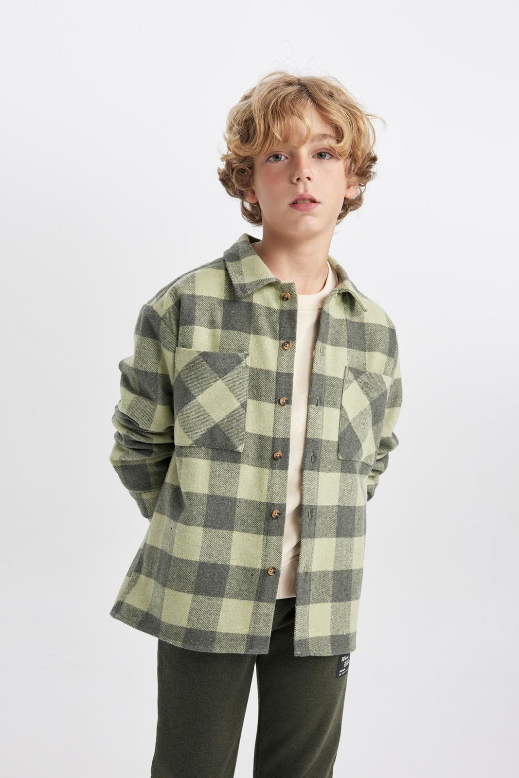 DEFACTO Boy's Checked Oversize Fit Flannel Long Sleeve Shirt