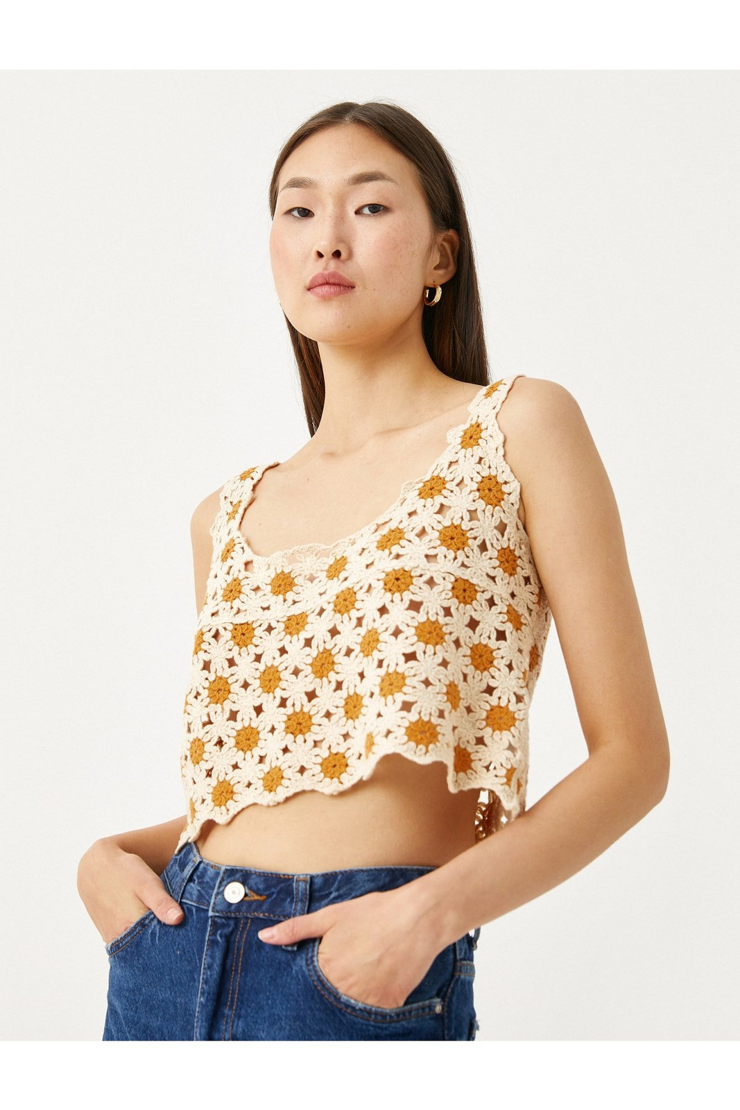 Koton Crop Bustier Crochet Square Neck