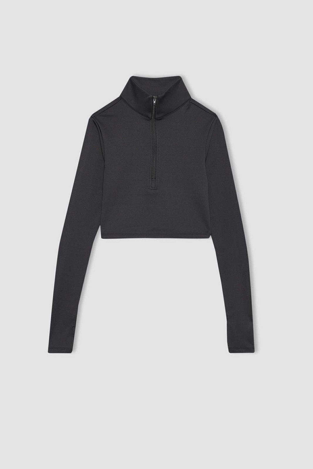 DEFACTO Fit Slim Fit Zippered Stand Collar Long Sleeve T-Shirt