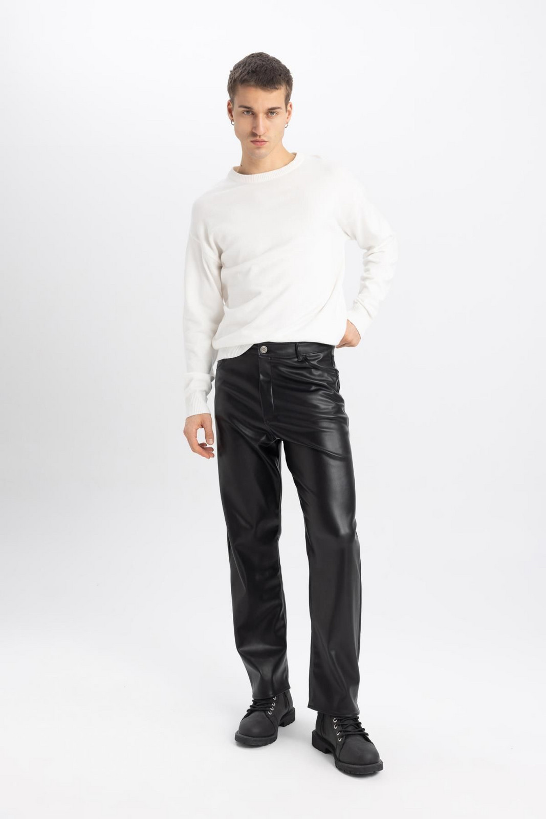 DEFACTO Baggy Straight Leg Faux Leather Trousers