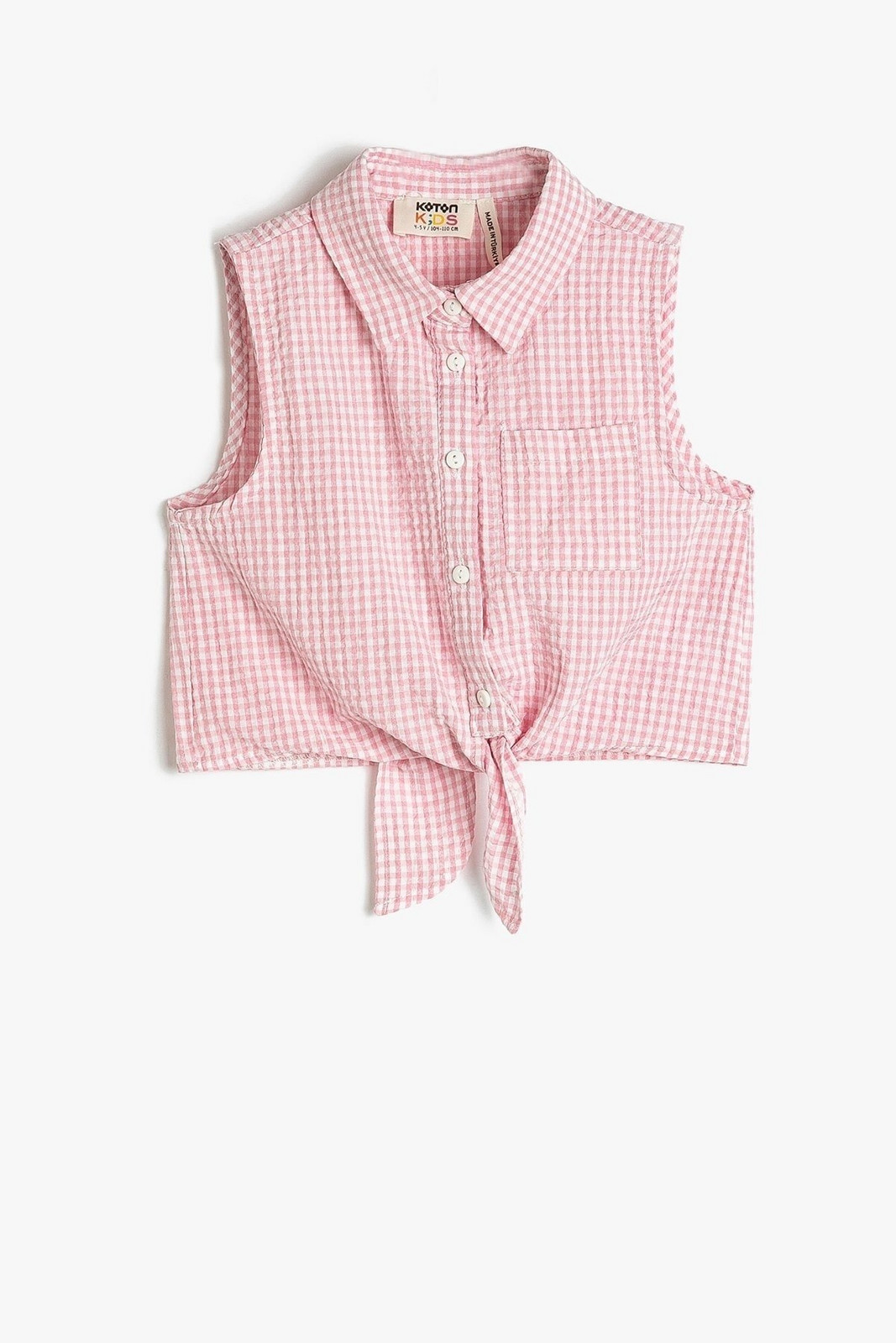 Koton Crop Sleeveless Shirt Tie Waist Gingham