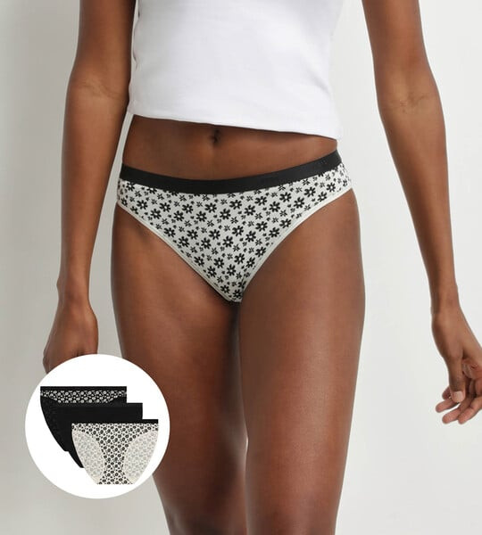 DIM LES POCKETS COTTON BOXER 3x - Women's Cotton Panties 3 pcs - Black - White