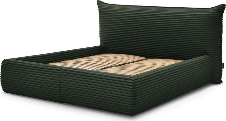Tmavě zelená čalouněná dvoulůžková postel s úložným prostorem a roštem 160x200 cm Jade – Bobochic Paris