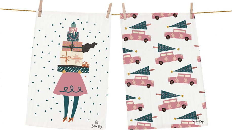 Bavlněné utěrky s vánočním motivem v sadě 2 ks 50x70 cm A Lots of Gifts – Butter Kings