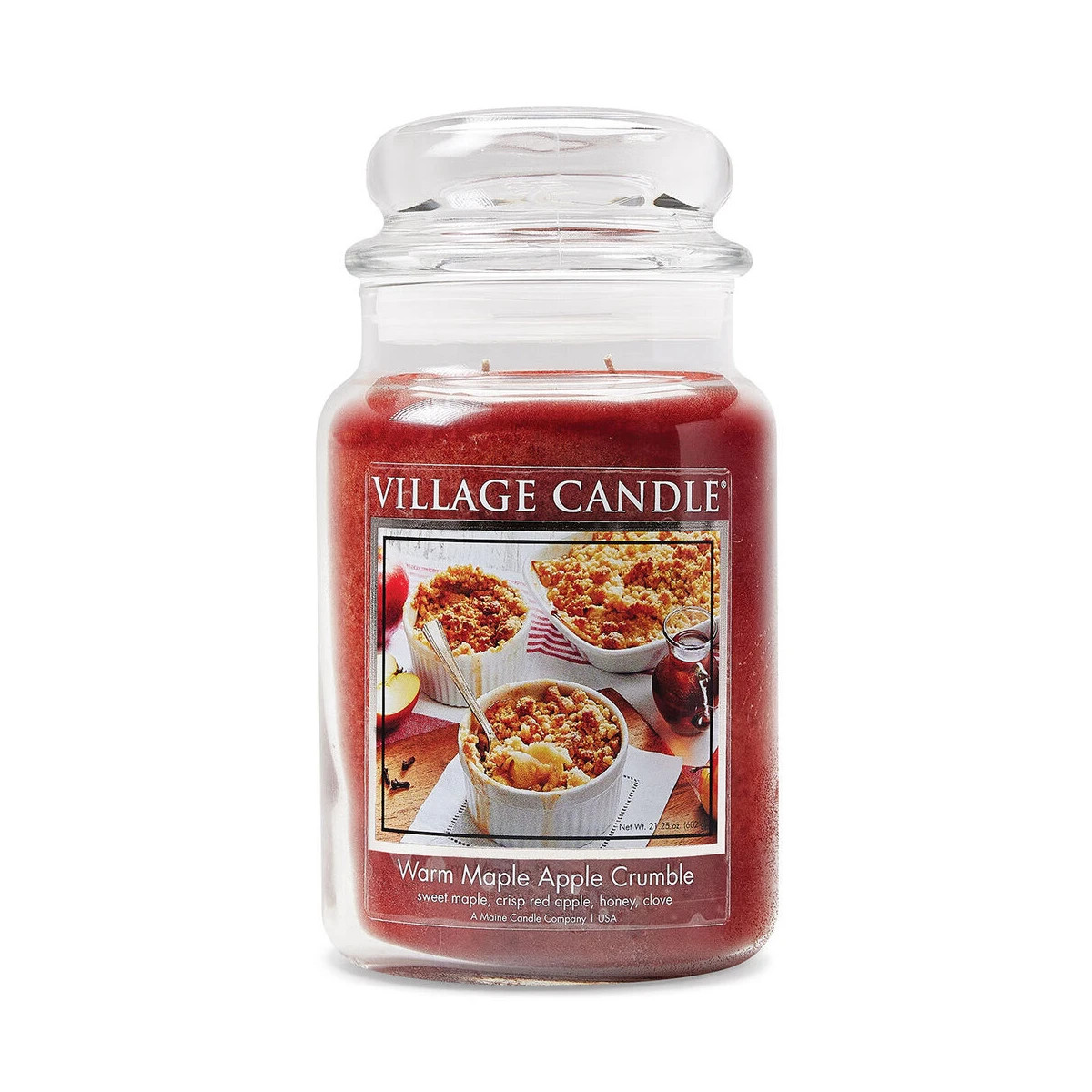 Village Candle Vonná svíčka ve skle Jablečný koláč s javorovým sirupem (Warm Maple Apple Crumble) 602 g