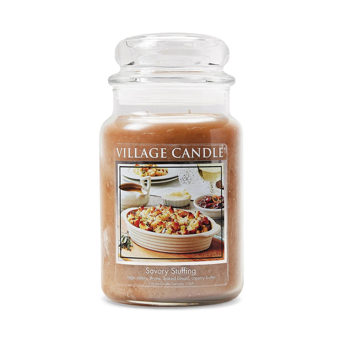 Village Candle Vonná svíčka ve skle Sváteční nádivka (Savory Stuffing) 602 g