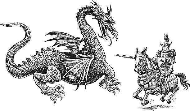 KeithBishop Ilustrace Knight and Dragon - Medieval, KeithBishop, 40 × 24.6 cm