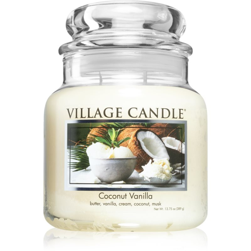 Village Candle Coconut Vanilla vonná svíčka (Glass Lid) 389 g