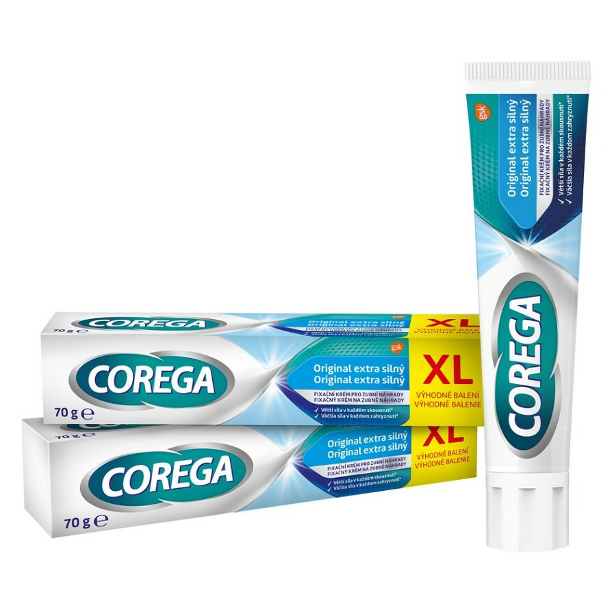 COREGA Original extra silný fixační krém XL 2 x 70 g, poškozený obal