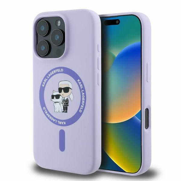 Originální zadní kryt KARL LAGERFELD hardcase Silicone KC Heads Ring MagSafe KLHMP16MSCMKCRHU pro iPhone 16 Plus fialový