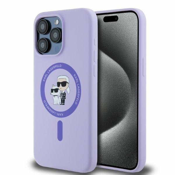 Originální pouzdro KARL LAGERFELD hardcase Silicone KC Heads Ring MagSafe KLHMP15XSCMKCRHU pro iPhone 15 Pro Max purple