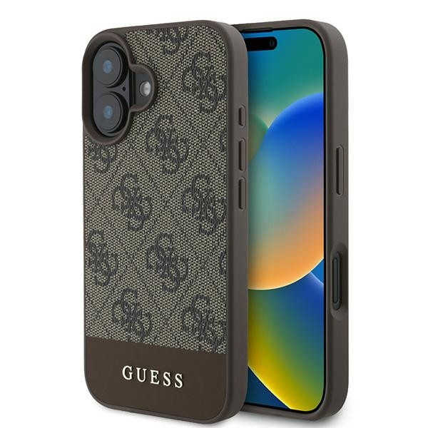 Originální zadní kryt GUESS hardcase 4G Bottom Stripe GUHCP16MG4GLBR pro iPhone 16 Plus brown