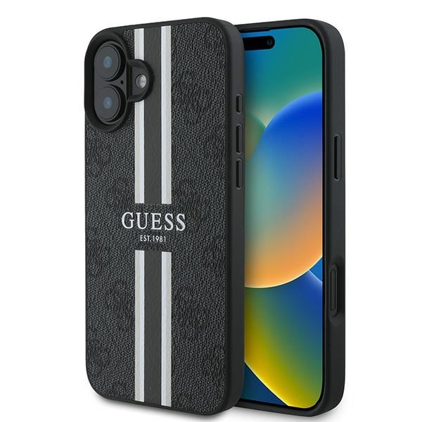 Originální zadní kryt GUESS hardcase 4G Printed Stripes MagSafe GUHMP16MP4RPSK pro iPhone 16 Plus černý