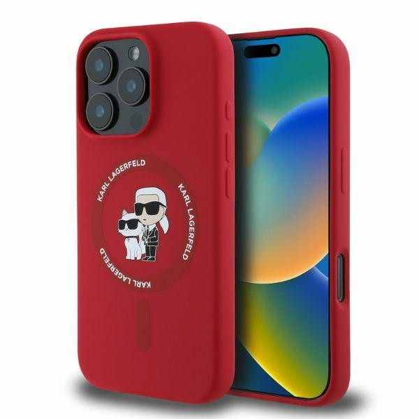 Originální zadní kryt KARL LAGERFELD hardcase Silicone KC Heads Ring MagSafe KLHMP16LSCMKCRHR pro iPhone 16 Pro red