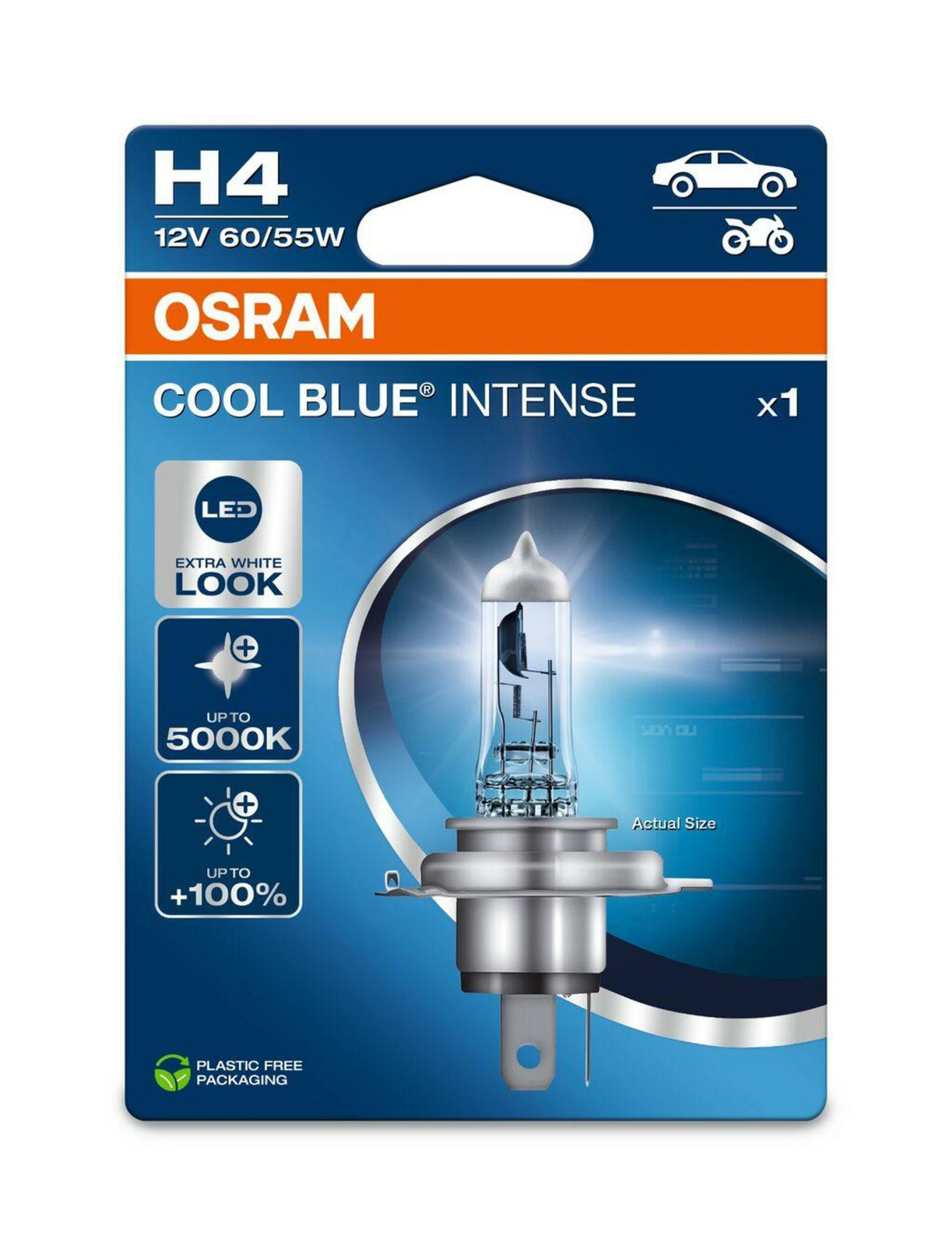 OSRAM H4 12V 60/55W P43t Cool Blue INTENSE NextGen. 5000K +100% 64193CBN-1BL