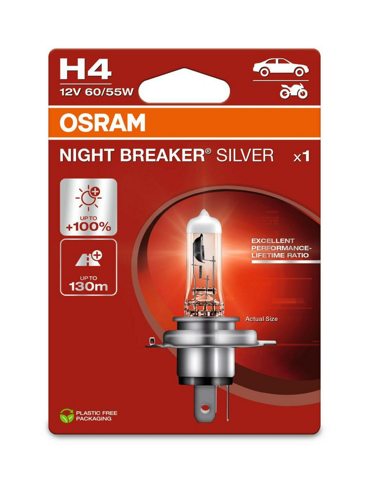 OSRAM H4 12V 60/55W P43t NIGHT BREAKER SILVER +100% 64193NBS-1BL