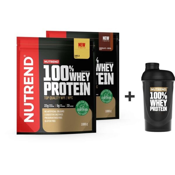 Nutrend 100% WHEY PROTEIN DÁRKOVÉ BALENÍ 2x 1000 G + 1x SHAKER Proteiny + shaker, , velikost