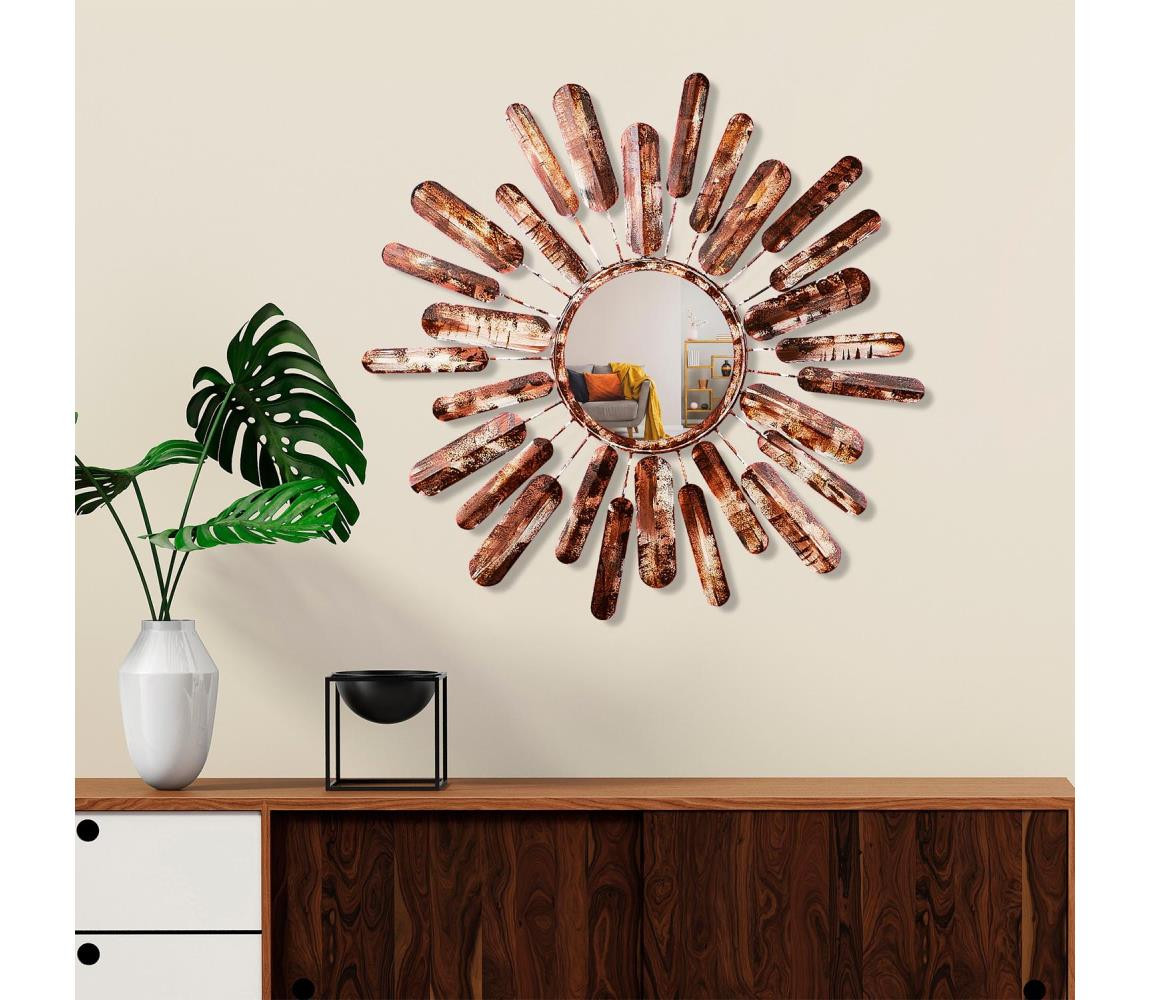 Nástěnné zrcadlo SUN pr. 75 cm hnědá