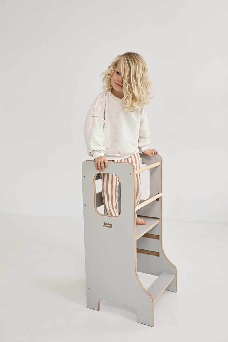 Ourbaby Montessori učící věž Kitchen Helper M grey šedá