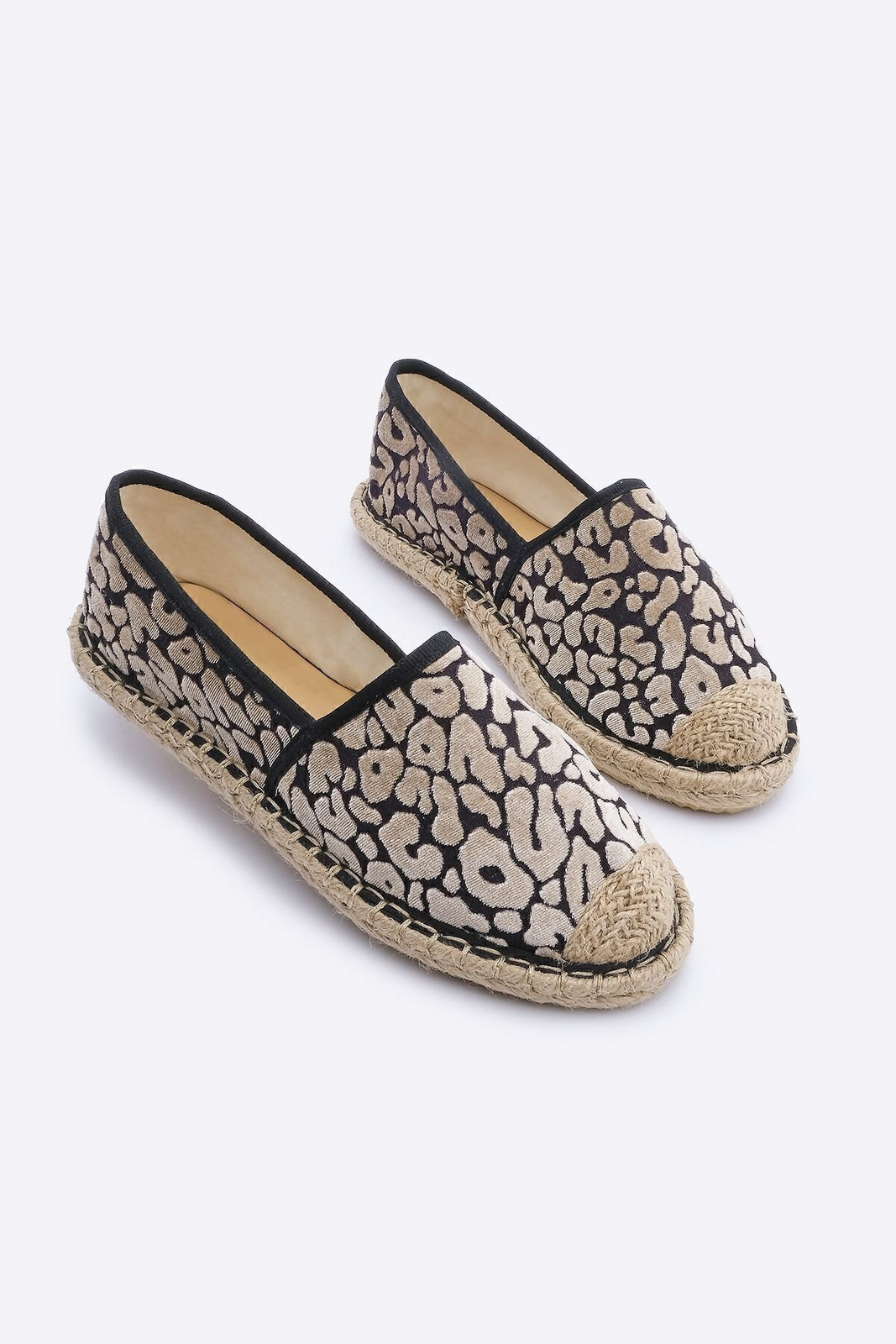 Marjin Women's Velvet Leopard Patterned Jute Espadrille Ballerina Bahven Beige