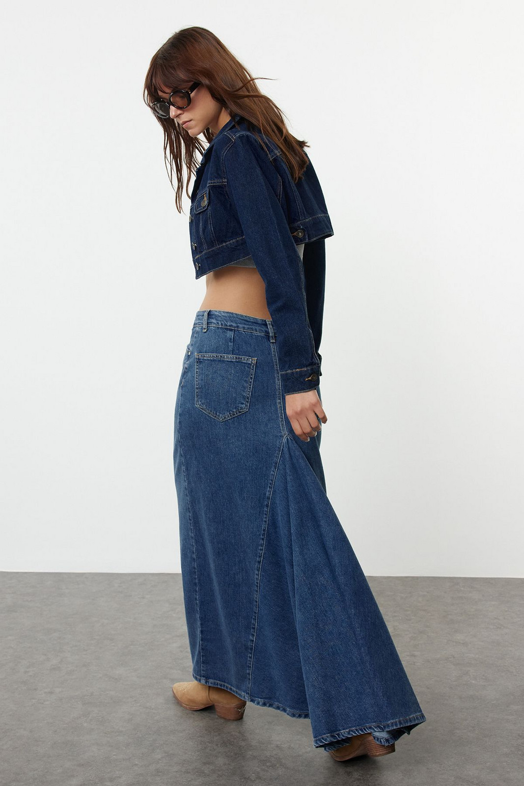 Trendyol Blue Tail Detailed Maxi Denim Skirt