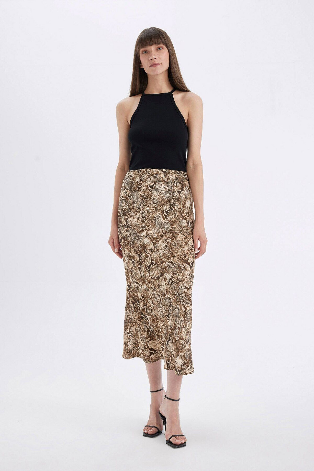 DEFACTO A-Line Snake Patterned High Waist Moroccan Maxi Skirt