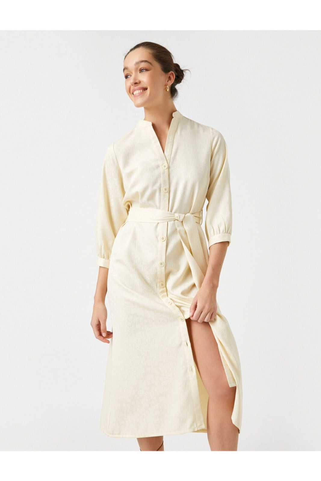 Koton Long Sleeve Tie Waist Shirt Dress