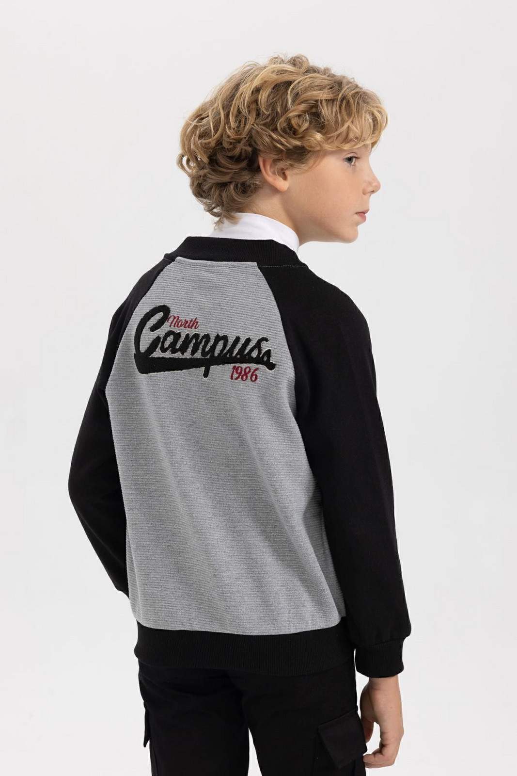 DEFACTO Boy's College Collar Embroidered Bomber Cardigan