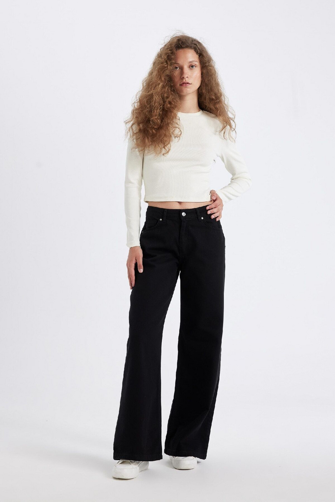 DEFACTO Cool Wide Leg Regular Waist Gabardine Trousers