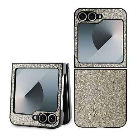 Guess PC/TPU Glitter Flakes Metal Logo Zadní Kryt pro Samsung Galaxy Z Flip 6 Gold GUHCZF6HGGSHD