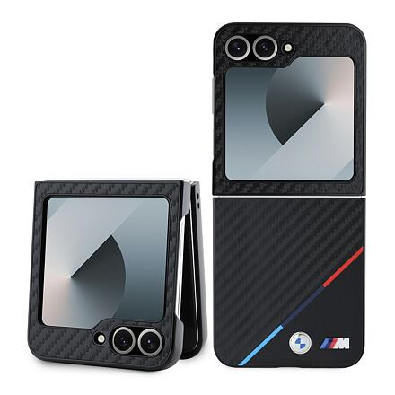 BMW M PU Carbon Tricolor Stripe Zadní Kryt pro Samsung Galaxy Z Flip 6 Black BMHCZF623PUDTK