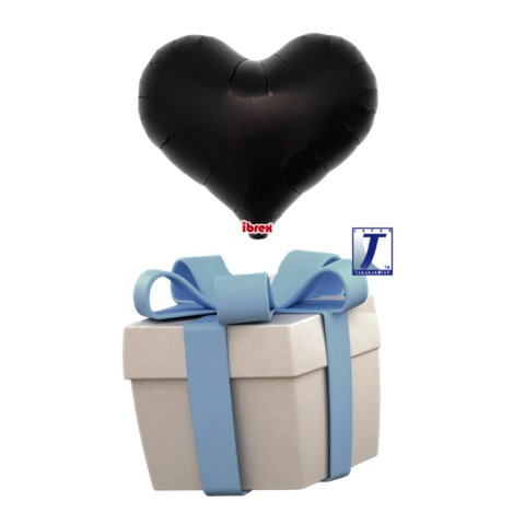 Létající balónek srdce černé metalické 35 cm - TAKARA KOSAN