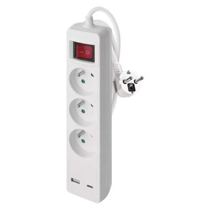 Emos Prodlužovací kabel 2 m / 3 zásuvky / s vypínačem / bílý / 1×USB-A + 1×USB-C / 1,5 mm2 P1312CU