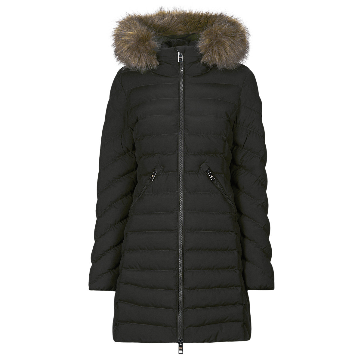 Superdry  FUJI HOODED MID FAUSSE FOURRURE  Černá