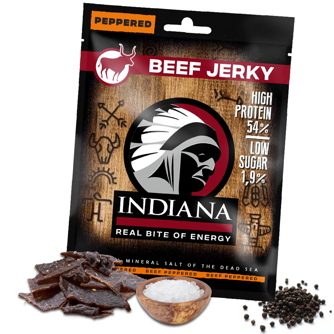 Sušené maso Indiana Jerky hovězí Peppered 25g - min. trvanlivost do 31.8.2024