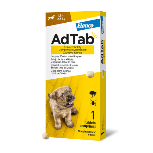 AdTab 56mg žvýkací tablety pro psy 1.3-2.5kg 1ks - balení 2 ks