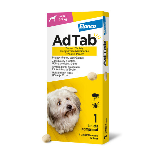 AdTab 112mg žvýkací tablety pro psy >2.5-5.5kg 1ks - balení 2 ks