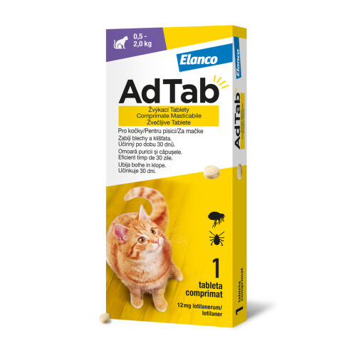 AdTab 12mg žvýkací tablety pro kočky 0.5-2kg 1ks - balení 2 ks