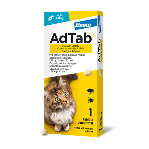 AdTab 48mg žvýkací tablety pro kočky >2-8kg 1ks - balení 3 ks