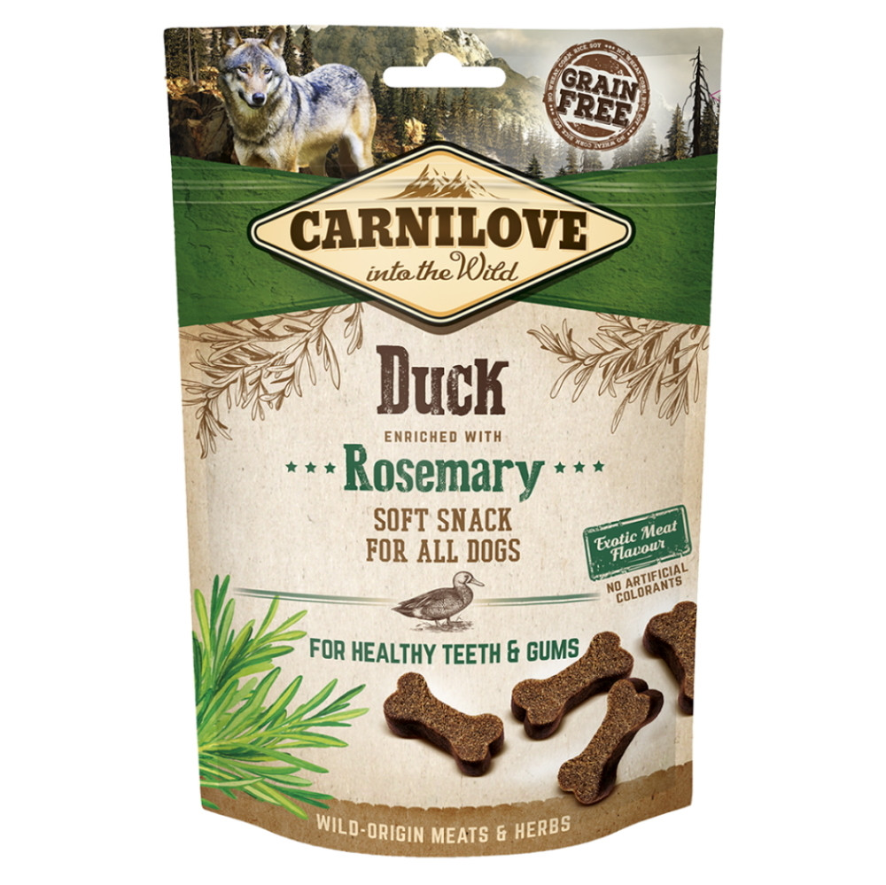 CARNILOVE Dog semi moist snack duck&rosemary 200 g, poškozený obal