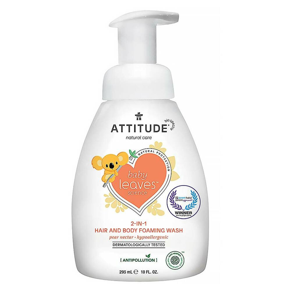 ATTITUDE Baby leaves dětská mycí pěna 2 v 1 s vůní hruškové šťávy 295 ml, poškozený obal