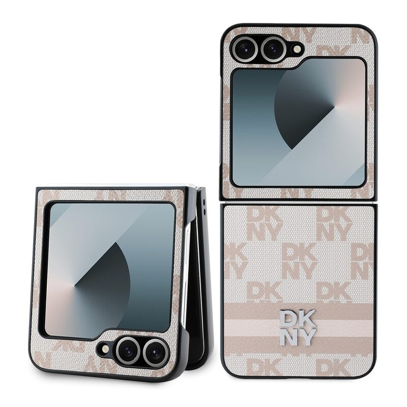 Pouzdro DKNY PU Leather Checkered Pattern and Stripe kryt Samsung F741 Galaxy Z Flip 6 Pink