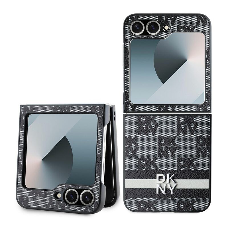 Pouzdro DKNY PU Leather Checkered Pattern and Stripe kryt Samsung F741 Galaxy Z Flip 6 Black