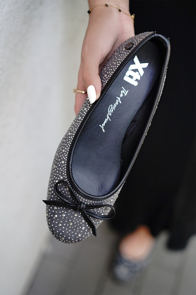 Tmavě šedé baleríny s kamínky 143041