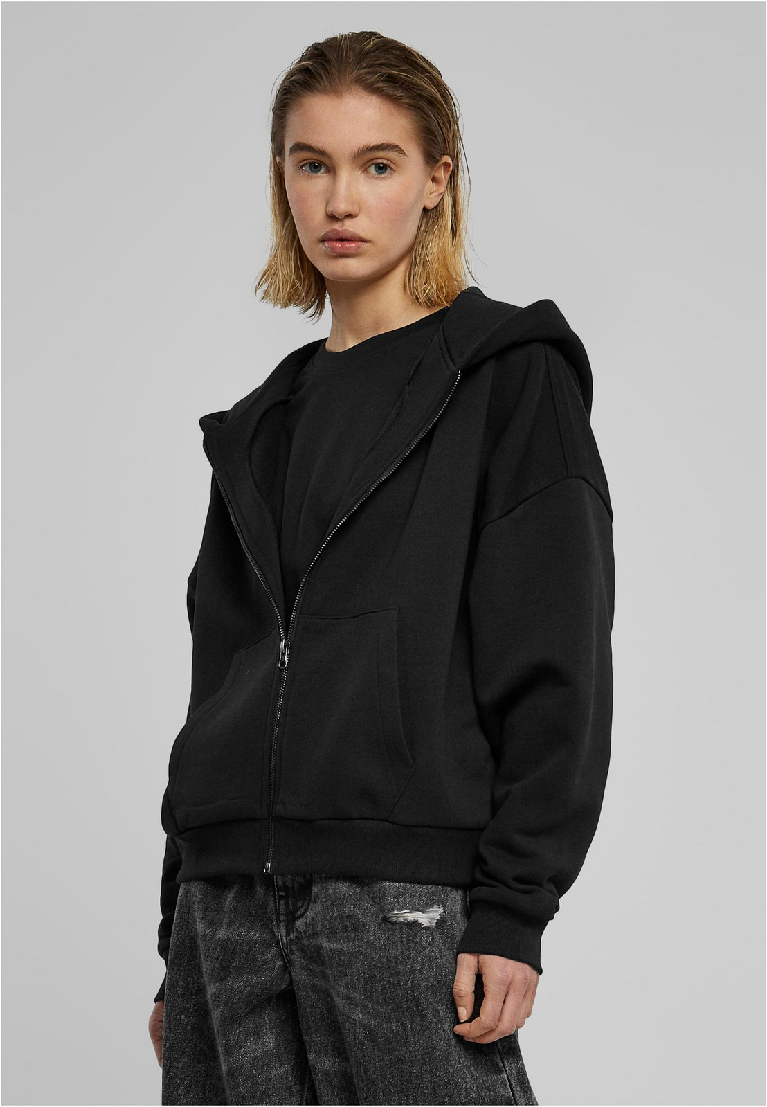 Dámská mikina s kapucí Boxy Zip Hoody černá